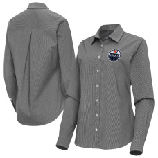 Женская рубашка с длинным рукавом Edmonton Oilers Antigua Black Porter Woven Tri-Blend