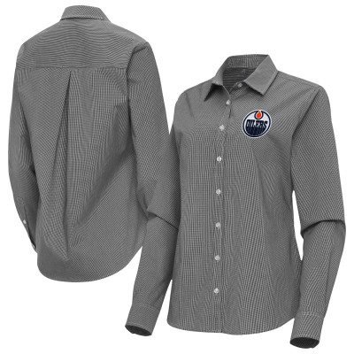 Женская рубашка с длинным рукавом Edmonton Oilers Antigua Black Porter Woven Tri-Blend