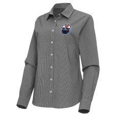 Женская рубашка с длинным рукавом Edmonton Oilers Antigua Black Porter Woven Tri-Blend
