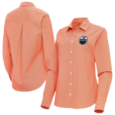 Женская рубашка с длинным рукавом Edmonton Oilers Antigua Orange Porter Woven Tri-Blend