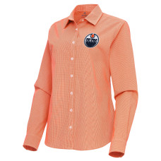 Женская рубашка с длинным рукавом Edmonton Oilers Antigua Orange Porter Woven Tri-Blend