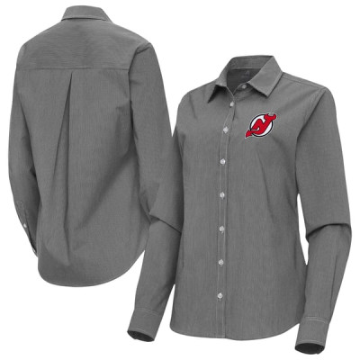 Женская джерси New Devils Antigua Black Porter Woven Tri-Blend Long Sleeve Button-Up Shirt