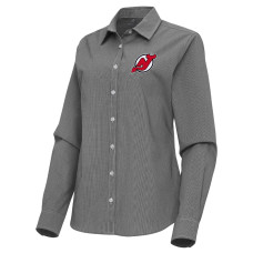 Женская джерси New Devils Antigua Black Porter Woven Tri-Blend Long Sleeve Button-Up Shirt