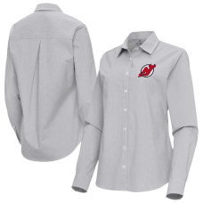 Женская джерси New Devils Antigua Gray Porter Woven Tri-Blend Long Sleeve Button-Up Shirt