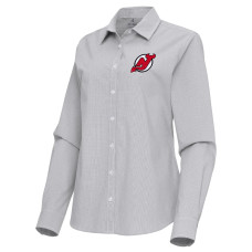 Женская джерси New Devils Antigua Gray Porter Woven Tri-Blend Long Sleeve Button-Up Shirt