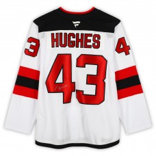 Игровая джерси Luke Hughes New Devils Autographed Fanatics Authentic White Fanatics Premium