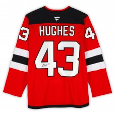 Игровая джерси Luke Hughes New Devils Autographed Fanatics Authentic Red Fanatics Premium
