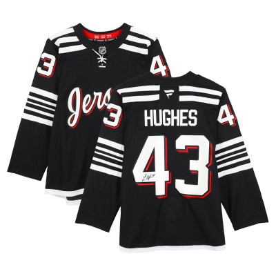 Игровая джерси Luke Hughes New Devils Autographed Fanatics Authentic Black Fanatics Premium