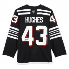 Игровая джерси Luke Hughes New Devils Autographed Fanatics Authentic Black Fanatics Premium
