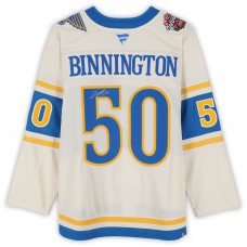 Jordan Binnington St. Louis Blues Autographed Fanatics Authentic 2025 Winter Classic Cream Fanatics Premium Jersey