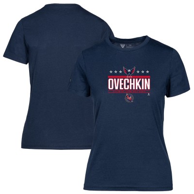 Женская футболка Washington Capitals Alexander Ovechkin Levelwear Navy NHL All-Time Leading Goal Scorer Milestone Stars Name & Number Maddox