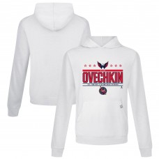 Washington Capitals Alexander Ovechkin Levelwear White NHL All-Time Leading Goal Scorer Milestone Stars Name & Number Relay Pullover Hoodie