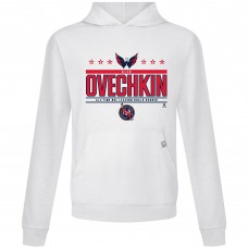 Washington Capitals Alexander Ovechkin Levelwear White NHL All-Time Leading Goal Scorer Milestone Stars Name & Number Relay Pullover Hoodie