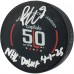 Ryan Leonard Washington Capitals Autographed Fanatics Authentic 50th Anniversary Official Game Puck with NHL Debut 4/1/25 Inscription