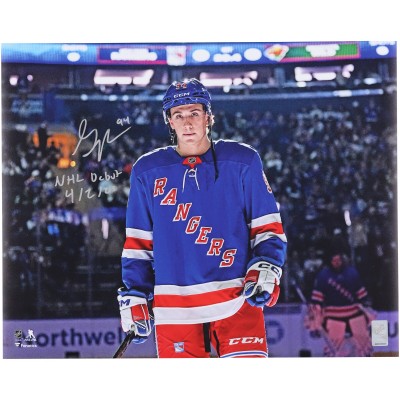 Gabe Perreault New York Rangers Autographed Fanatics Authentic 16 x 20 NHL Debut Photograph with NHL Debut 4/2/25 Inscription