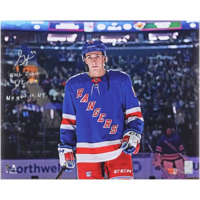Gabe Perreault New York Rangers Autographed Fanatics Authentic 16 x 20 NHL Debut Photograph with Multiple Inscriptions - Limited Edition of 25