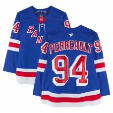 Gabe Perreault New York Rangers Autographed Fanatics Authentic Blue Fanatics Premium Jersey with NHL Debut 4/2/25 & No quit in NY Inscriptions - Limited Edition of 25
