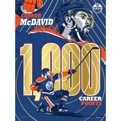 Edmonton Oilers Connor McDavid Phenom Gallery 1,000 Career Points 18 x 24 Gold Foil Serigraph