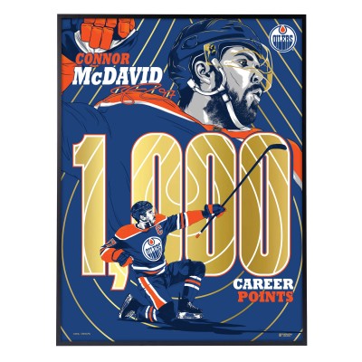 Edmonton Oilers Connor McDavid Phenom Gallery 1,000 Career Points 18 x 24 Framed Gold Foil Serigraph