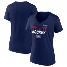Женская футболка Montreal Canadiens Navy 2025 Stanley Cup Playoffs Breakout V-Neck T-Shirt