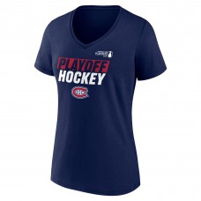 Женская футболка Montreal Canadiens Navy 2025 Stanley Cup Playoffs Breakout V-Neck T-Shirt