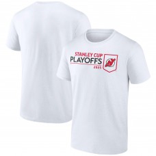 New Jersey Devils White 2025 Stanley Cup Playoffs Logo T-Shirt