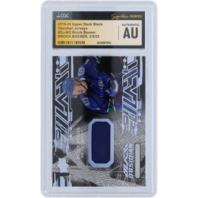Brock Boeser Vancouver Canucks Autographed 2019-20 Upper Deck Black Obsidian Jersey Blue Relic #OJ-BO CGC Fanatics Witnessed Authenticated Card