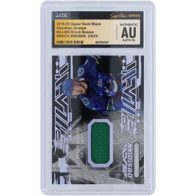 Brock Boeser Vancouver Canucks Autographed 2019-20 Upper Deck Black Obsidian Jersey Green Relic #OJ-BO CGC Fanatics Witnessed Authenticated Auto 10 Card