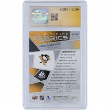 Jake Guentzel Pittsburgh Penguins Autographed 2021-22 Upper Deck SP Game Used Authentic Fabrics Yellow Relic #AF-JG CGC Fanatics Witnessed Authenticated Auto 10 Card