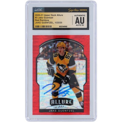 Jake Guentzel Pittsburgh Penguins Autographed 2020-21 Upper Deck Allure Red Rainbow #3 CGC Fanatics Witnessed Authenticated Auto 10 Card