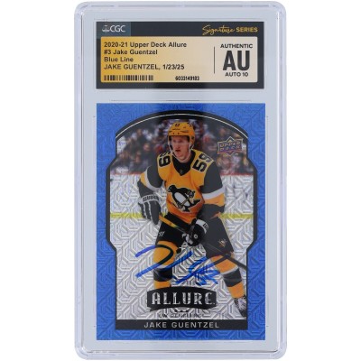 Jake Guentzel Pittsburgh Penguins Autographed 2020-21 Upper Deck Allure Blue Line #3 #/35 CGC Fanatics Witnessed Authenticated Auto 10 Card