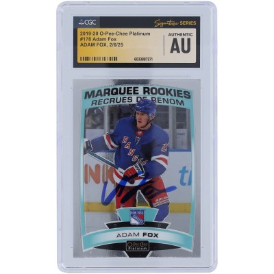 Adam Fox New York Rangers Autographed 2019-20 Upper Deck O-Pee-Chee Platinum #178 CGC Fanatics Witnessed Authenticated Rookie Card