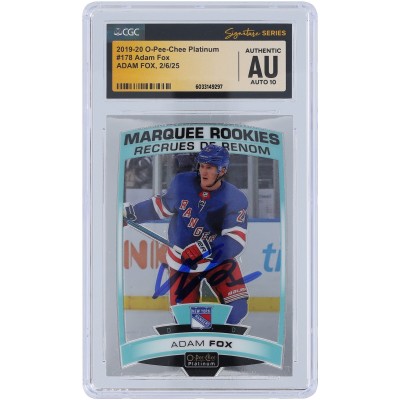Adam Fox New York Rangers Autographed 2019-20 Upper Deck O-Pee-Chee Platinum #178 CGC Fanatics Witnessed Authenticated Auto 10 Rookie Card