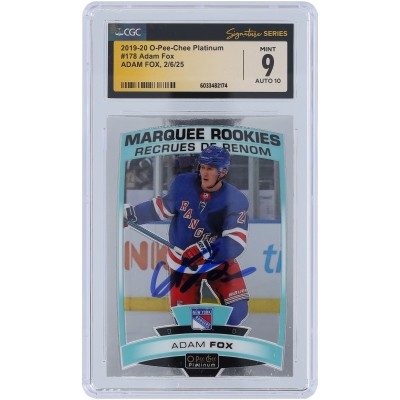 Adam Fox New York Rangers Autographed 2019-20 Upper Deck O-Pee-Chee Platinum #178 CGC Fanatics Witnessed Authenticated 9/10 Rookie Card