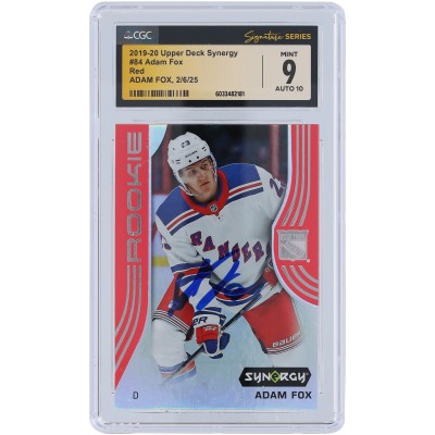 Adam Fox New York Rangers Autographed 2019-20 Upper Deck Synergy Red #84 CGC Fanatics Witnessed Authenticated 9/10 Rookie Card