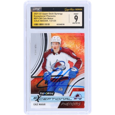 Cale Makar Colorado Avalanche Autographed 2021-22 Upper Deck Synergy Exceptional Phenoms #EP-CM #/899 CGC Fanatics Witnessed Authenticated 9/10 Card