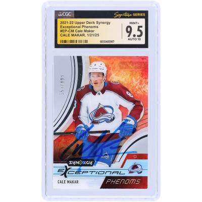Cale Makar Colorado Avalanche Autographed 2021-22 Upper Deck Synergy Exceptional Phenoms #EP-CM #/899 CGC Fanatics Witnessed Authenticated 9.5/10 Card
