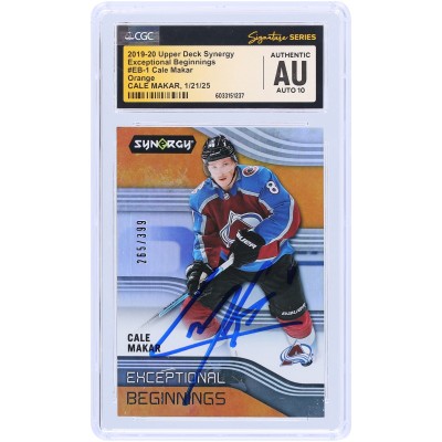 Cale Makar Colorado Avalanche Autographed 2019-20 Upper Deck Synergy Exceptional Beginnings Orange #EB-1 #/399 CGC Fanatics Witnessed Authenticated Auto 10 Rookie Card