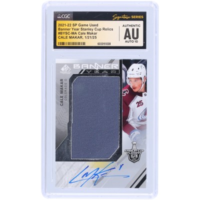 Cale Makar Colorado Avalanche Autographed 2021-22 Upper Deck SP Game Used Banner Year Stanley Cup Relic #BYSC-MA CGC Fanatics Witnessed Authenticated Auto 10 Card