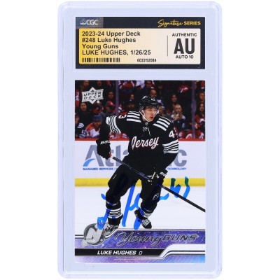 Luke Hughes New Jersey Devils Autographed 2023-24 Upper Deck Series 1 Young Guns #248 CGC Fanatics Witnessed Authenticated Auto 10 Rookie Card