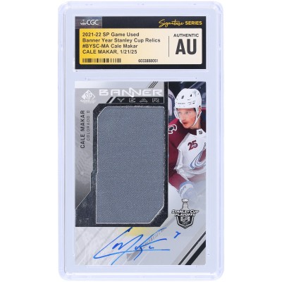 Cale Makar Colorado Avalanche Autographed 2021-22 Upper Deck SP Game Used Banner Year Stanley Cup Relic #BYSC-MA CGC Fanatics Witnessed Authenticated Card
