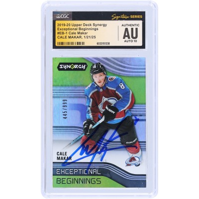 Cale Makar Colorado Avalanche Autographed 2019-20 Upper Deck Synergy Exceptional Beginnings #EB-1 #/999 CGC Fanatics Witnessed Authenticated Auto 10 Rookie Card