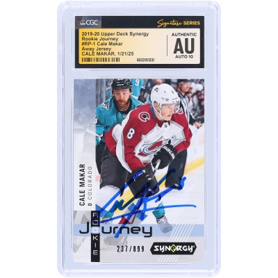 Cale Makar Colorado Avalanche Autographed 2019-20 Upper Deck Synergy Rookie Journey Away Jersey #RP-1 #/899 CGC Fanatics Witnessed Authenticated Auto 10 Rookie Card