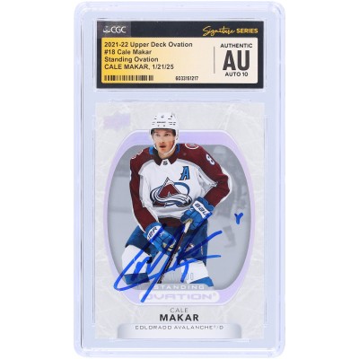 Cale Makar Colorado Avalanche Autographed 2021-22 Upper Deck Ovation Standing Ovation #18 # /500 CGC Fanatics Witnessed Authenticated Auto 10 Card