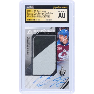 Mikko Rantanen Colorado Avalanche Autographed 2021-22 Upper Deck SP Game Used Banner Year Stanley Cup Dual Colored Relic #BYSC-MR CGC Fanatics Witnessed Authenticated Card