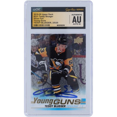 Teddy Blueger Pittsburgh Penguins Autographed 2019-20 Upper Deck Series 1 Young Guns Silver Foil #231 CGC Fanatics Witnessed Authenticated Auto 10 Rookie Card