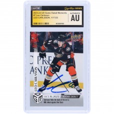 Leo Carlsson Anaheim Ducks Autographed 2023-24 Upper Deck Game Dated Moments Rookie Debut 10.19.2023 #7 #/1199 CGC Fanatics Witnessed Authenticated Rookie Card
