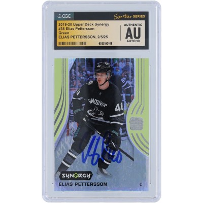 Elias Pettersson Vancouver Canucks Autographed 2019-20 Upper Deck Synergy Green #38 CGC Fanatics Witnessed Authenticated Auto 10 Card