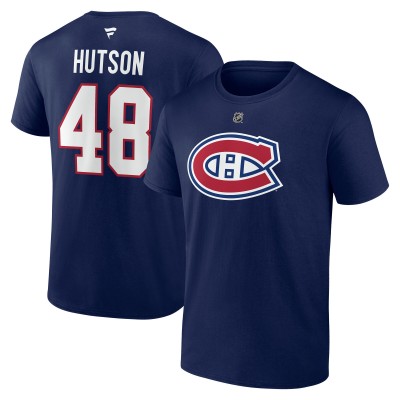 Montreal Canadiens Lane Hutson Fanatics Navy Authentic Stack Name & Number T-Shirt