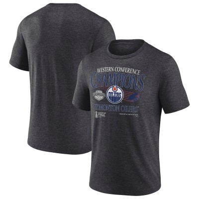 Футболка Edmonton Oilers Fanatics Heather Charcoal 2025 Western Conference Champions Old School Tri-Blend
